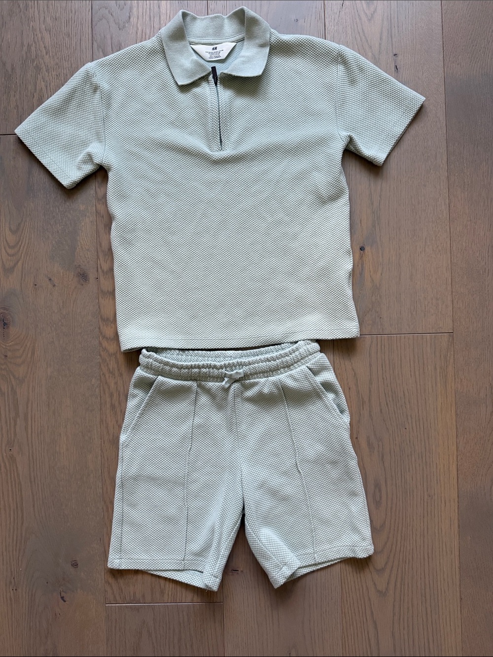 H&M Boys Textured Knit Polo & Drawstring Shorts Set